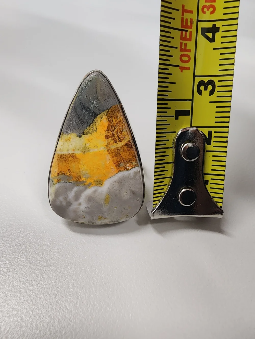 Sz 9 Yellow and Gray Statement Resin Bumble Bee Jasper-look Ring Teardrop Boho